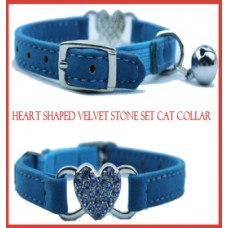 Heart Shaped Velvet & Crystal Cat Collar
